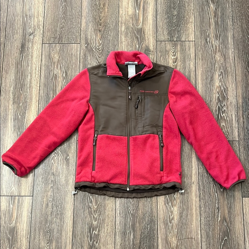 Free Country Pink and Brown Fleece Zip Up Jacket Ladies Small